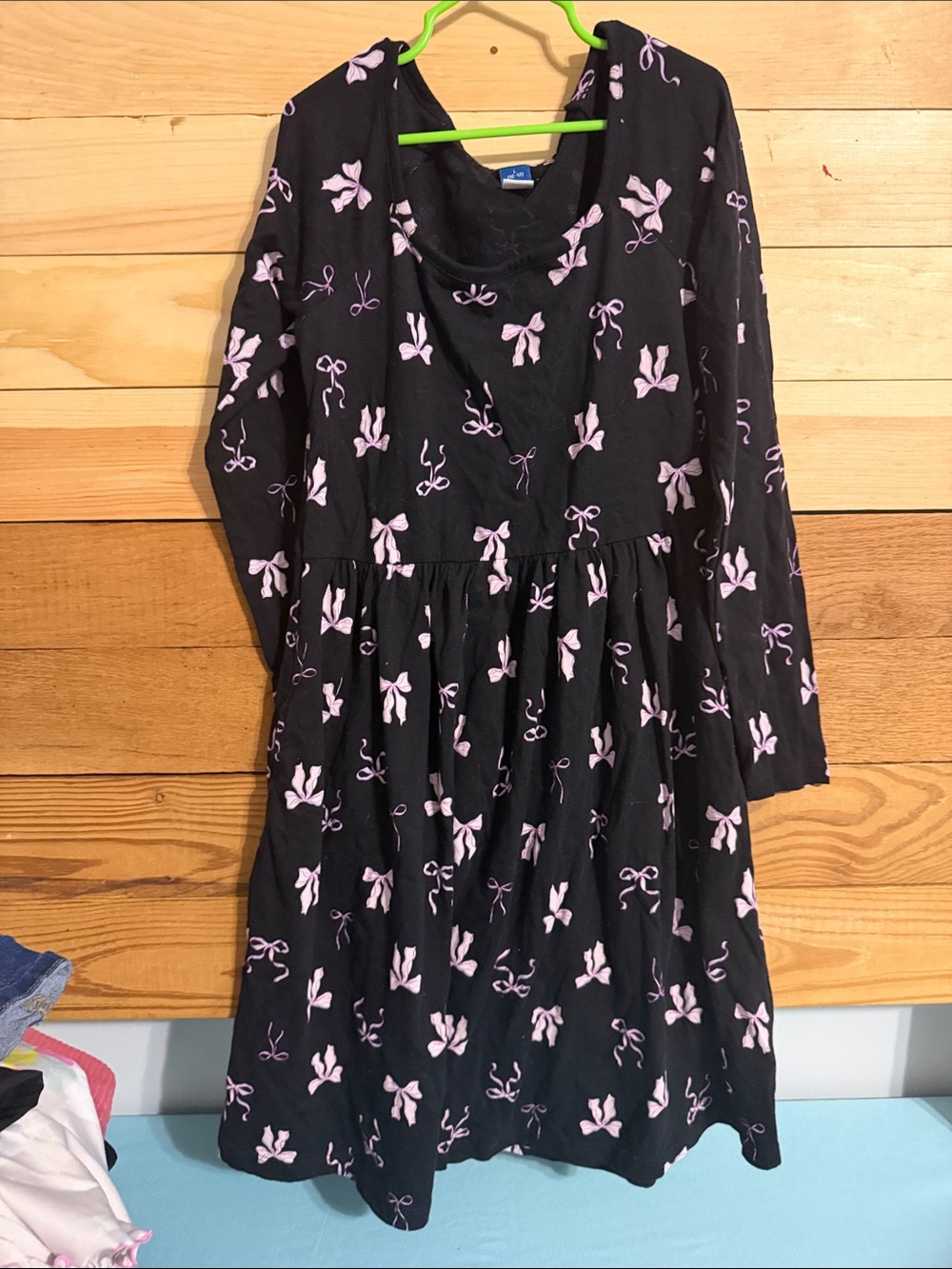 Old Navy Black Long-Sleeve Dress with Pink Bow Print